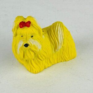 Shih Tzu Yellow Puppy Dog Animal Figure Red Hair Bow Kids Pretend Play Figure